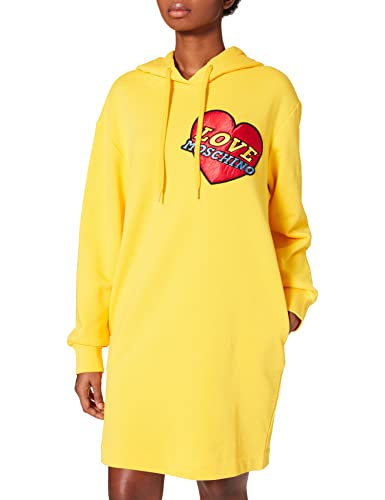 Love Moschino Long Sleeved Hoodie Dress in 100% Cotton Fleece Vestido, Amarillo, 40 para Mujer