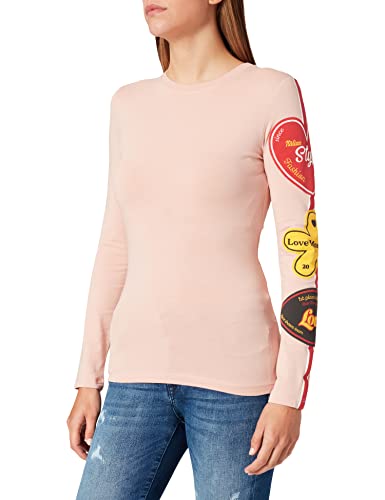 Love Moschino Long-Sleeved t-Shirt with Patch Printed on Sleeve Camiseta, Color Rosa, 42 para Mujer