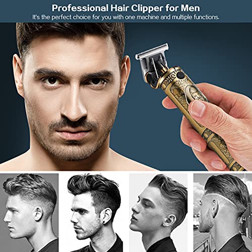 LURNOFY Máquina Cortar Pelo Profesional, Cortapelos Hombre, Cortadora de Pelo, Recortadora de Barba Eléctrica, Recargable y Inalámbrica, con Pantalla LED, Carga USB (Bronce)