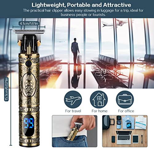 LURNOFY Máquina Cortar Pelo Profesional, Cortapelos Hombre, Cortadora de Pelo, Recortadora de Barba Eléctrica, Recargable y Inalámbrica, con Pantalla LED, Carga USB (Bronce)