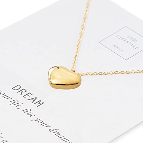 LUUK LIFESTYLE Collar de acero inoxidable con colgante de corazón y tarjeta de DREAM, amuleto de la suerte, cadena de la amistad, regalo de cumpleaños, Navidad, oro
