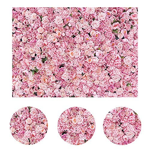 LYWYGG 7x5FT Fondos de Pared Rosa Telones de Fondo Florales Fondos de fotografía Floral Telón de Fondo de Pared de Flores 3D Telón de Fondo de Flores Rosa Telón de Fondo de Compromiso CP-314