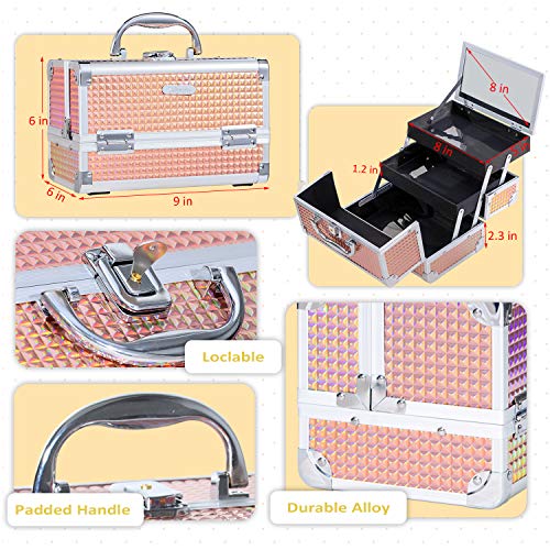 Maletin Maquillaje Profesional Estuche Neceser Maquillaje Beauty Case Cosméticos Organizador de Viaje Maletin de Manicura Makeup Peluqueria Joyero Caja con Espejo para Niña , Naranja Brillante