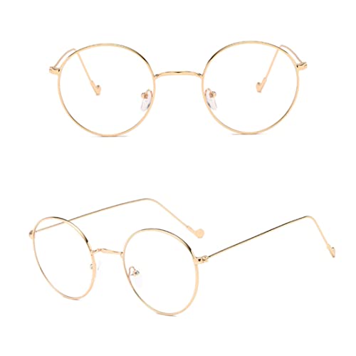 Maquillaje gafas redondas Lente transparente Metal Marco Retro Eyewass Decorativo Golden Golden
