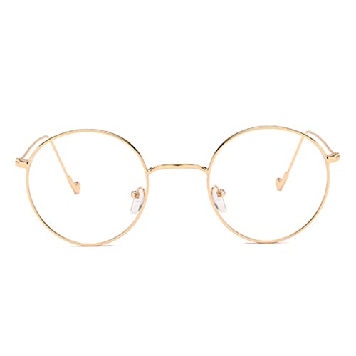 Maquillaje gafas redondas Lente transparente Metal Marco Retro Eyewass Decorativo Golden Golden