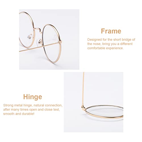 Maquillaje gafas redondas Lente transparente Metal Marco Retro Eyewass Decorativo Golden Golden