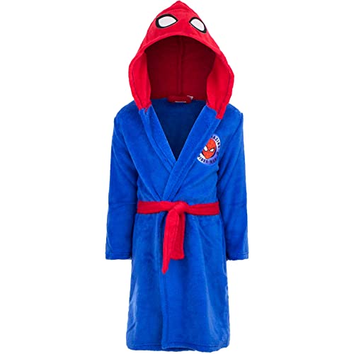 Marvel Ultimate Spiderman - Albornoz con capucha para niño, azul, 3-4 Años
