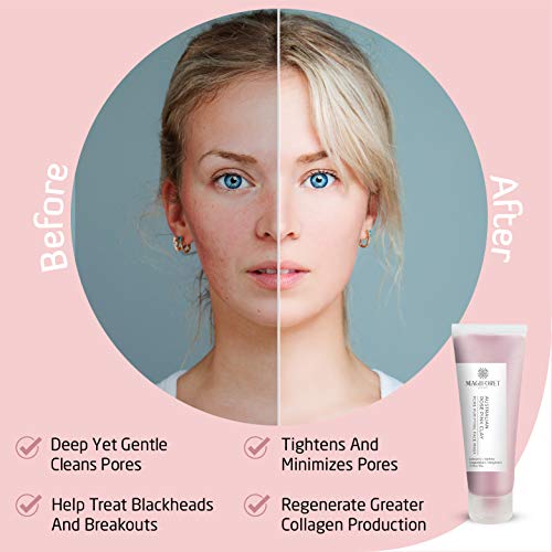 Mascarilla de Arcilla Rosa Australiana MagiForet, Mascarilla Facial Exfoliante, Tratamiento del Acné Aclarar la Piel y Cerrar Poros Para Pieles Grasas, Mixtas, Sensibles, Puntos Negros, Fórmula Vegana