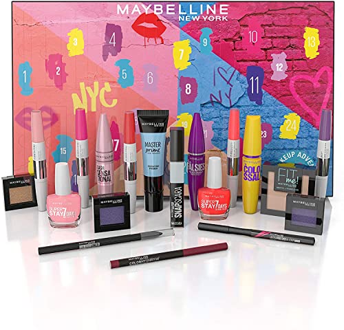 Maybelline New York Calendario de adviento de maquillaje - Sorprende con 24 productos de la marca - incluye maquillaje para ojos, rostro, labios y uñas