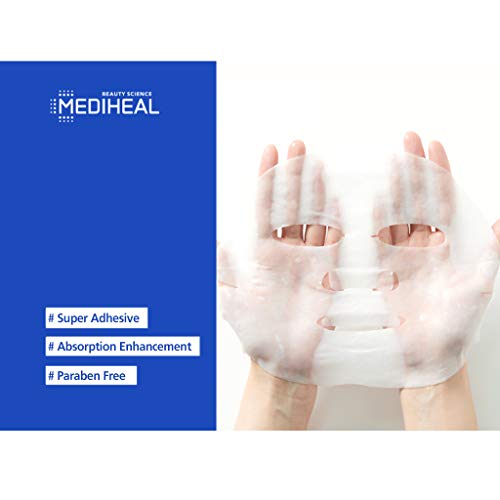 Mediheal Máscara de ampolla acuosa NMF EX. 10 mascarillas, hoja de mascarilla facial con NMF, ácido hialurónico y extractos de hamamelis, mascarilla facial de hoja de algodón