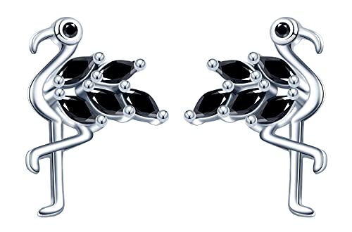 MicLee-Cristal negro adornado con un lindo animal flamenco S925 Pendientes de plata esterlina Moda de lujo ligero adecuado para regalos de mujer Color: Plata