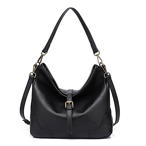 MIMITU Bolso de mujer de cuero genuino de lujo Moda Casual Lady Underrarm Bolso de hombro Cuero de vaca Bolso de dama Vintage Crossbody Bag, Negro, China