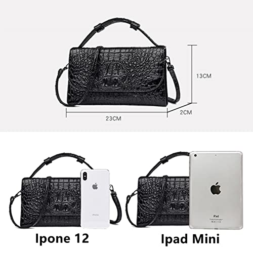 MIMITU Patrón de cocodrilo de cuero Bolsos de hombro pequeños Bolso de mano de lujo de cuero de vaca para mujer Bolsos de noche de fiesta, rojo