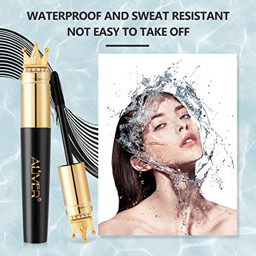 Mimore Latigazo de fibra de seda 4D Rímel negro Máscara de pestañas de gran volumen espesa,Máscara de pestañas impermeable de larga duración sin grumos,Libre de crueldad Rímel de maquillaje de ojos..