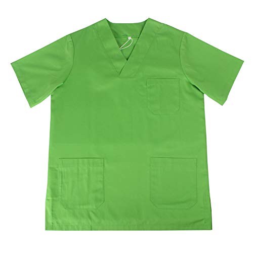 MISEMIYA - Casaca Unisex Cuello Pico Mangas Cortas Uniforme Laboral CLINICA Hospital Limpieza Veterinaria SANIDAD Médico Enferme - Ref.817 - S, Verde Manzana