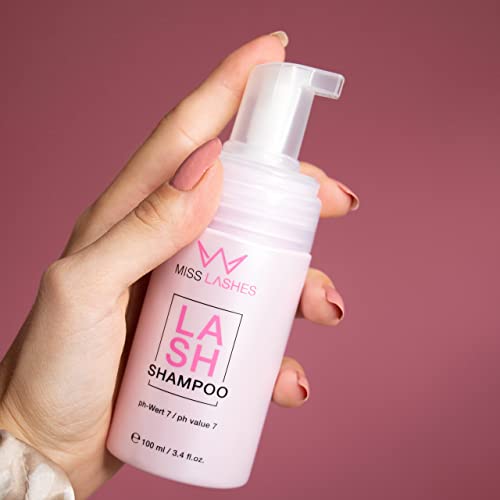 Miss Lashes Champú para extensiones de pestañas, 100 ml, limpiador para extensiones de pestañas, cuidado de pestañas, espuma de pestañas, limpieza suave para pestañas, 100 ml
