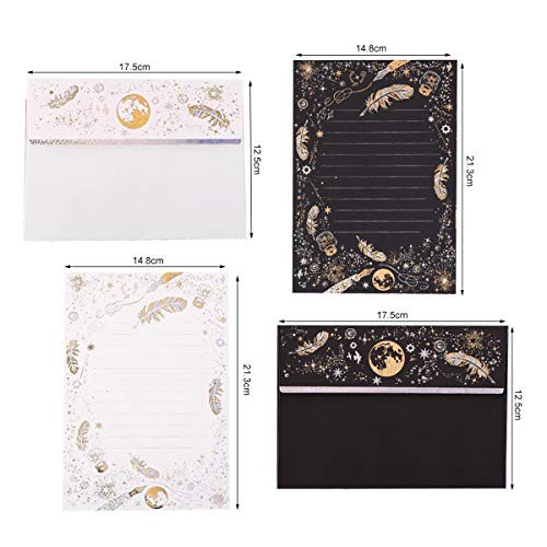 Miystn Enveloppes, Papel para Escribir, Sobres de Cartas, para Invitaciones, Cartas, Tarjetas (16 Piezas de Papel de Carta y 8 Piezas de Sobres, en blanco y negro, 2 Estilos)
