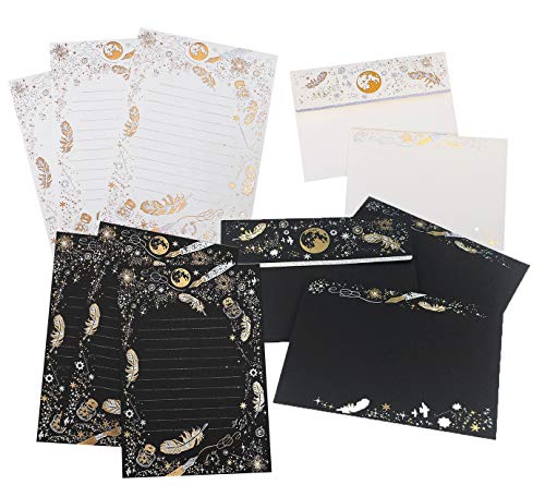 Miystn Enveloppes, Papel para Escribir, Sobres de Cartas, para Invitaciones, Cartas, Tarjetas (16 Piezas de Papel de Carta y 8 Piezas de Sobres, en blanco y negro, 2 Estilos)
