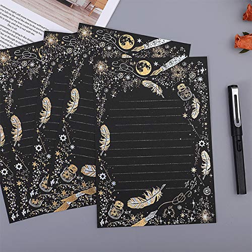Miystn Enveloppes, Papel para Escribir, Sobres de Cartas, para Invitaciones, Cartas, Tarjetas (16 Piezas de Papel de Carta y 8 Piezas de Sobres, en blanco y negro, 2 Estilos)