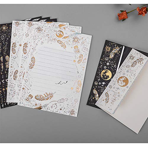Miystn Enveloppes, Papel para Escribir, Sobres de Cartas, para Invitaciones, Cartas, Tarjetas (16 Piezas de Papel de Carta y 8 Piezas de Sobres, en blanco y negro, 2 Estilos)