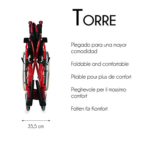 Mobiclinic, Silla de Ruedas para minusválidos, Modelo Torre, Aluminio, Marca Española, Plegable, Ortopédica, Freno en manetas, Reposapiés, Reposabrazos, Asiento 44 cm, Ultraligera