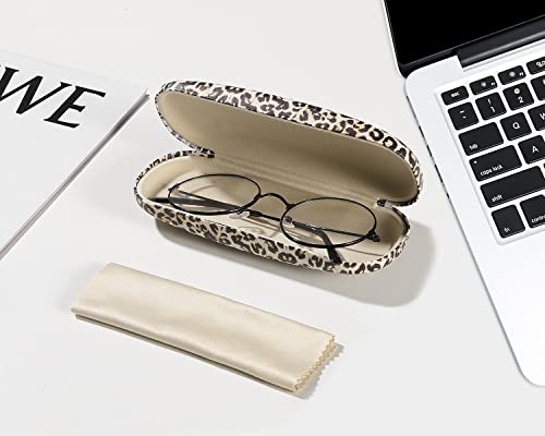 MoKo Estuche de Gafas Rígido de PU, Funda Protectora para Gafas Universal Anti-arañazos, Caja para Gafas Portátil para Hombre Mujer, Organizador para Gafas de Lectura Gafas de Sol, Leopardo