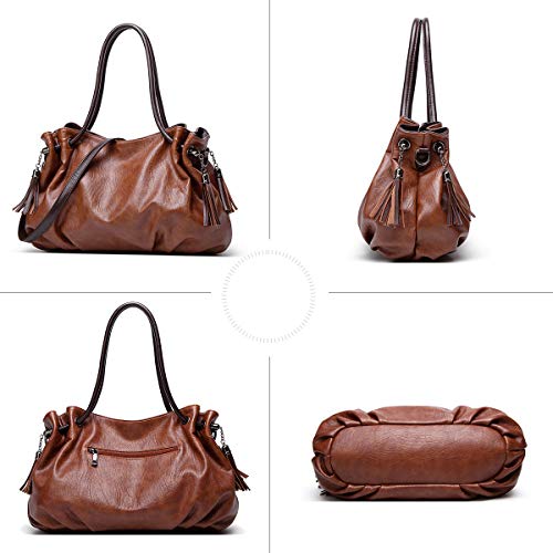 Monitika Bolsos de mano Mujer Bolsos bandolera PU Cuero Gran Capacidad Moda Bolsos totes Shoppers y bolsos de hombro Marrón