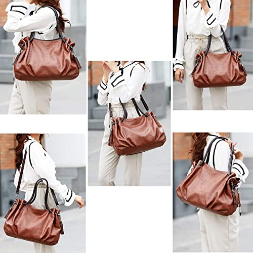 Monitika Bolsos de mano Mujer Bolsos bandolera PU Cuero Gran Capacidad Moda Bolsos totes Shoppers y bolsos de hombro Marrón