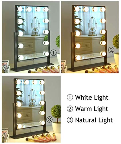 Moolo Espejo para maquillarse Espejo de baño con el LED Enciende el Kit de Maquillaje Estilo Hollywood Luces LED Espejo con Regulable Bombillas for vestirse de Mesa (Size : Small)