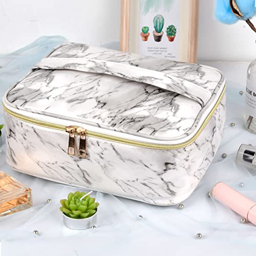Neceser de Maquillaje Impermeable Bolsa de Maquillaje de Viaje Neceser Organizador de Maquillaje Profesional Bolsa de cosméticos para Mujeres Blanco