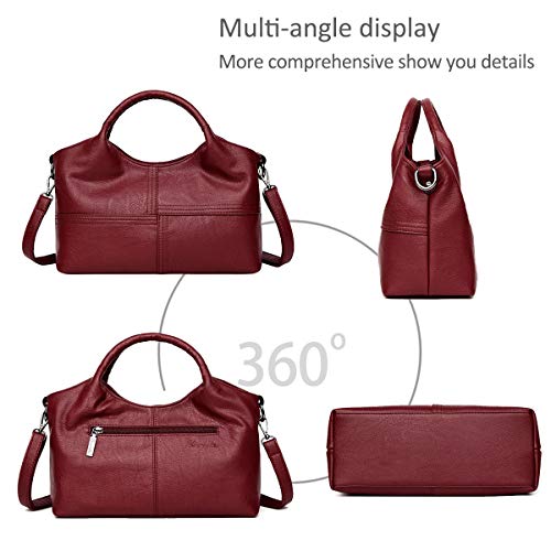 NICOLE & DORIS Bolsos de Hombro para Mujer Bolsos de Moda Bolsos de asa Superior Bolsa de Mano Bolsos para Mujer de Cuero Suave Vino Rojo