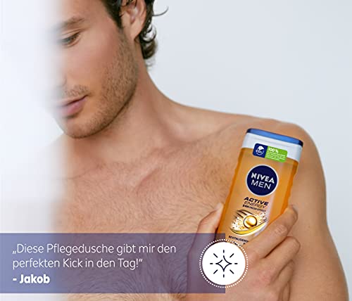 NIVEA MEN Active Energy - Gel de ducha (250 ml), refrescante gel de ducha con cafeína natural, ducha revitalizante para cuerpo, cara y cabello