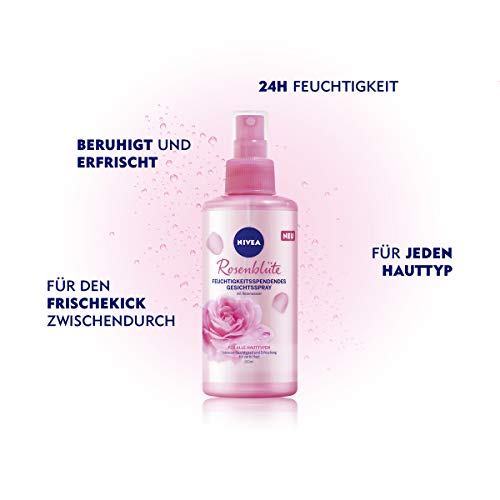 NIVEA Spray facial hidratante con flor de rosa (150 ml), cuidado hidratante para la piel delicada, cuidado facial para una patada fresca y calmante con agua de rosas