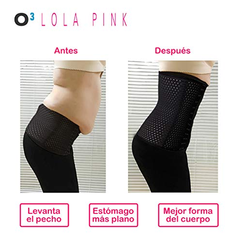 O³ Corset Reductor Adelgazante Mujer – Tallas S – XXXL | Fajas Reductoras Adelgazantes para Body Mujer Lola Pink– Fajas Colombianas Cómodas y Ligeras – Negro L/40