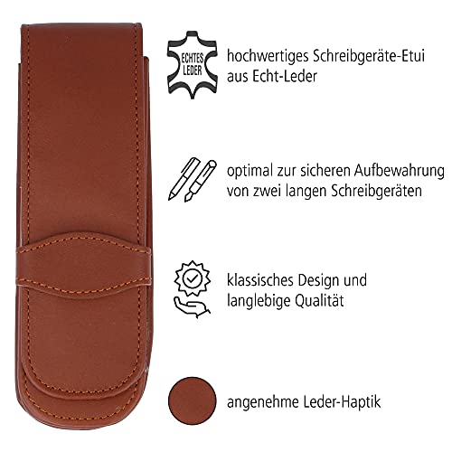 Online - Funda de piel para 2 bolígrafos, color marrón