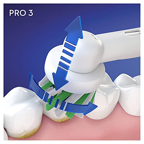 Oral-B Pack Profesional PRO 3 3000 Cepillo de Dientes Eléctrico con Tecnología Braun + 4 Cabezales de Recambio CrossAction - Blanco