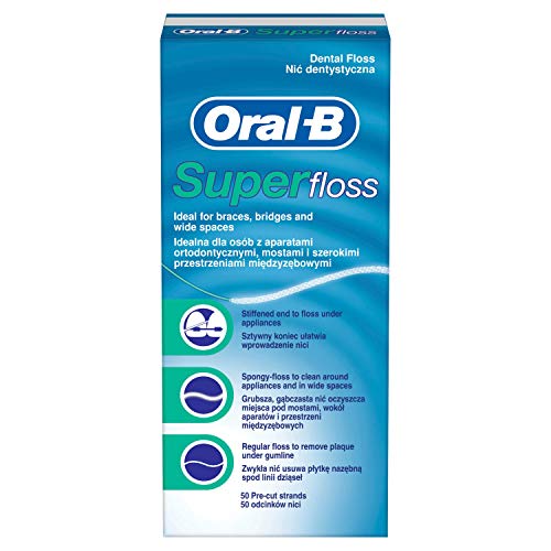 Oral-B Seda Dental Super Floss Ortodoncias y Puentes, 50 hebras precortadas
