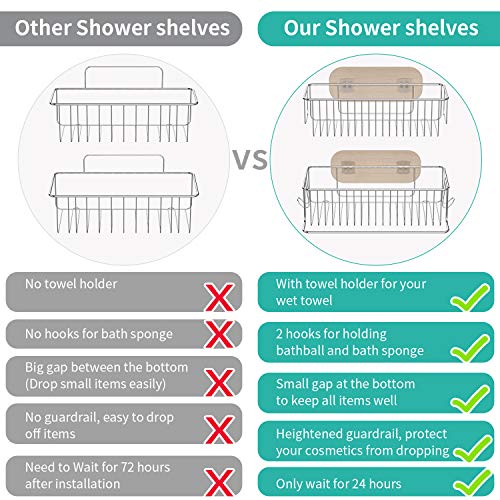 Organizador de estante de baño, 2 unidades sin perforación, cesta de ducha con ganchos y toallero para la organización de baño, cocina, inodoro, almacenamiento de dormitorio, acero inoxidable