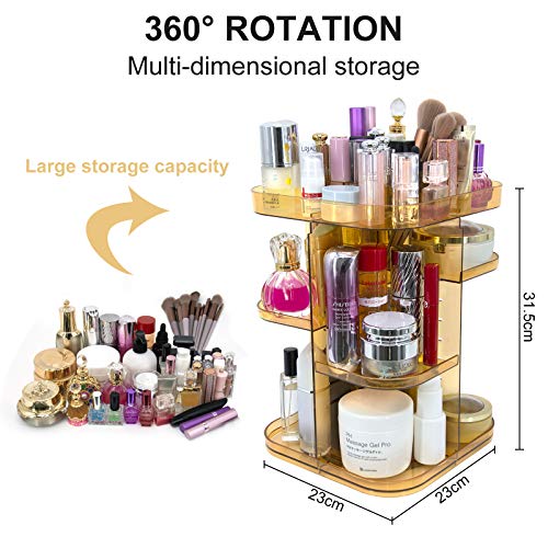 Organizador de Maquillaje Mujer Tocador: Plastico Almacenaje Brochas Cosmeticos Cajas para Baño Armario Tocador - Grande Giratorio Almacenamiento Maquillaje Soporte de ExhibicióN Perfumes | Naranja
