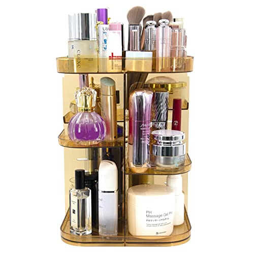 Organizador de Maquillaje Mujer Tocador: Plastico Almacenaje Brochas Cosmeticos Cajas para Baño Armario Tocador - Grande Giratorio Almacenamiento Maquillaje Soporte de ExhibicióN Perfumes | Naranja