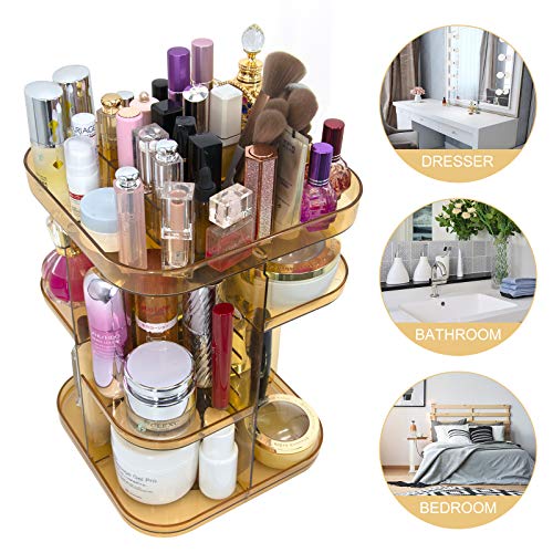 Organizador de Maquillaje Mujer Tocador: Plastico Almacenaje Brochas Cosmeticos Cajas para Baño Armario Tocador - Grande Giratorio Almacenamiento Maquillaje Soporte de ExhibicióN Perfumes | Naranja