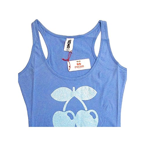 Pacha: Camiseta sin mangas con Logo Tono Cereza Purpurina - Azul, XS - Extra Small