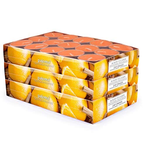 pajoma 90 velas de té perfumadas (3 x 30 unidades, muchos aromas a elegir (canela y naranja)