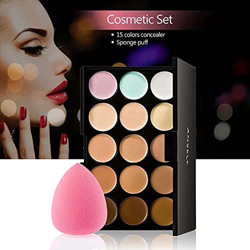 Paleta de Correctores, Anself Juego de Maquillaje, Paleta de Sombras de Ojos Face Contour Set de Paleta de Contorno Corrector de Maquillaje Marcador Kit , Kit 15 Colores Paleta Crema Corrector con Pincel & Esponja de Maquillaje