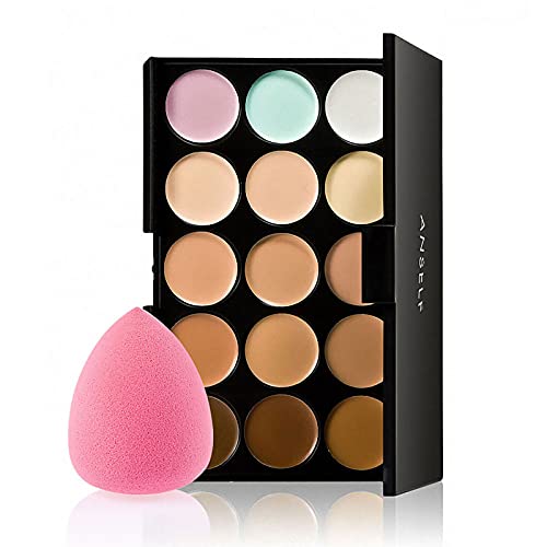Paleta de Correctores, Anself Juego de Maquillaje, Paleta de Sombras de Ojos Face Contour Set de Paleta de Contorno Corrector de Maquillaje Marcador Kit , Kit 15 Colores Paleta Crema Corrector con Pincel & Esponja de Maquillaje