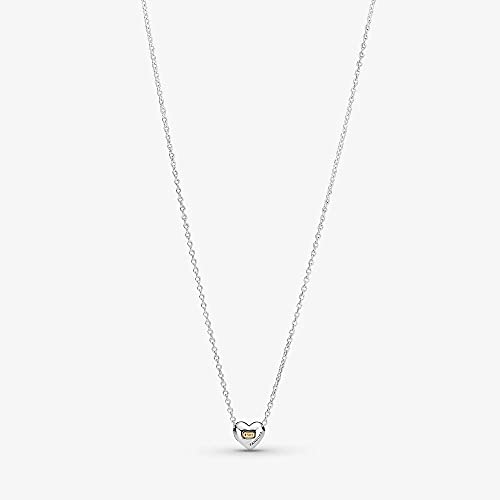 PANDORA 399399C00-45 - Collar de Plata de Ley y Oro de 14 Quilates con Forma de corazón, Talla 45