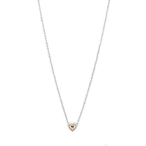 PANDORA 399399C00-45 - Collar de Plata de Ley y Oro de 14 Quilates con Forma de corazón, Talla 45