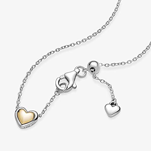 PANDORA 399399C00-45 - Collar de Plata de Ley y Oro de 14 Quilates con Forma de corazón, Talla 45