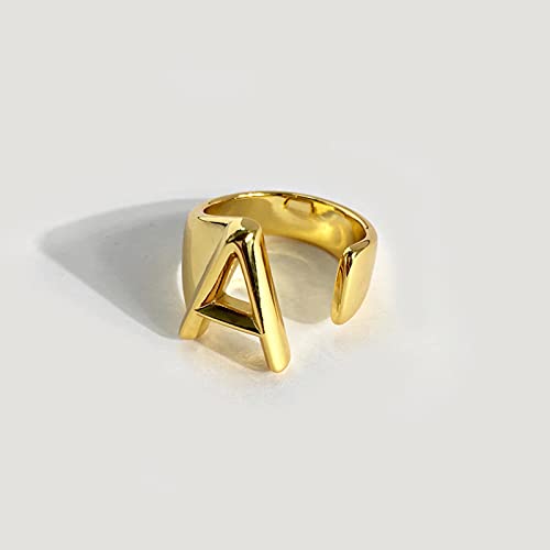 PangTuZiYin 2 Piezas Hueco AZ Letra de Metal Anillo Ajustable Anillo de Apertura Nombre Letra Lado Femenino joyería de Moda Gruesa y Ancha