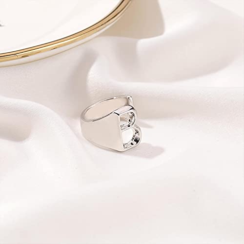 PangTuZiYin 2 Piezas Hueco AZ Letra de Metal Anillo Ajustable Anillo de Apertura Nombre Letra Lado Femenino joyería de Moda Gruesa y Ancha